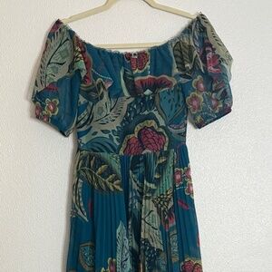 RED Valentino Off-the-Shoulder Pleated Printed Tulle Midi Dress